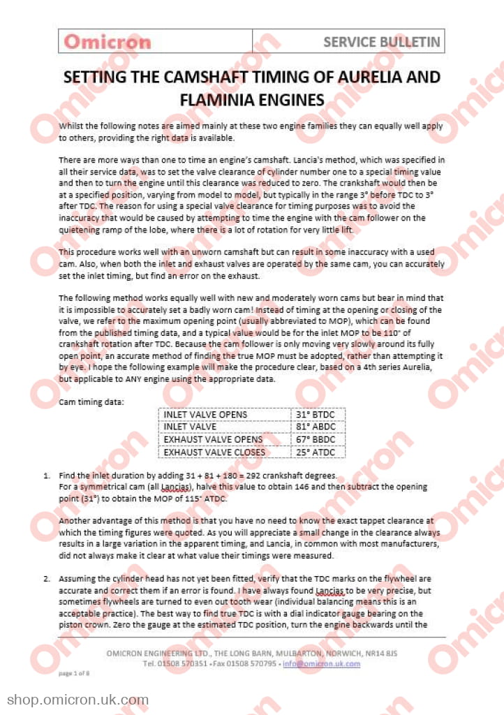 Aurelia & Flaminia Camshaft Timing Manual Books