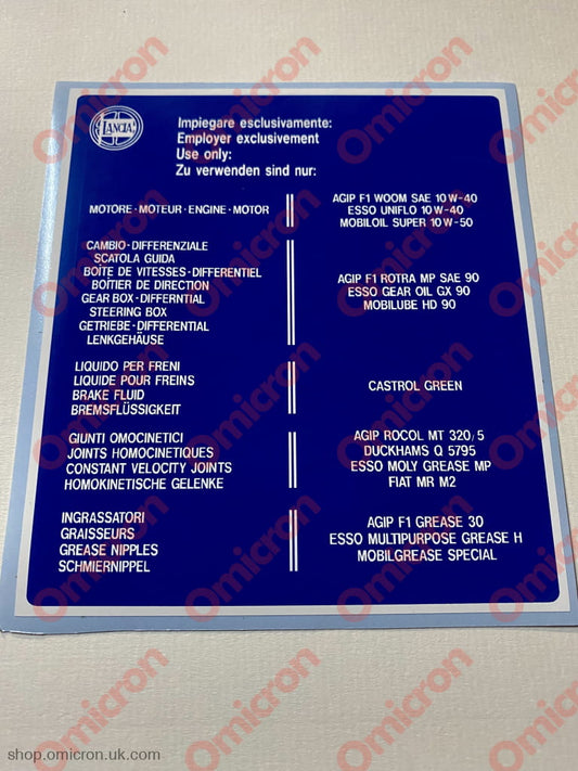 Sticker Fulvia Lubrication