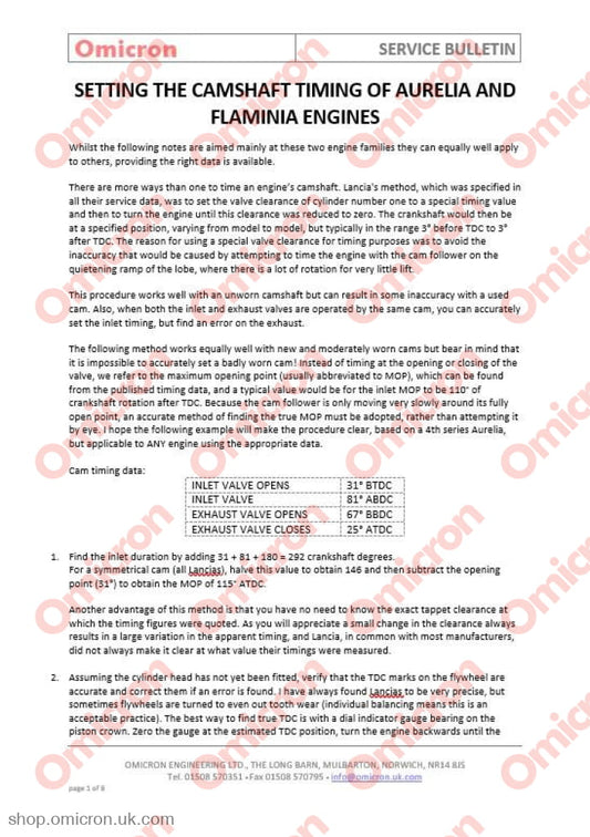 Aurelia & Flaminia Camshaft Timing Manual Books