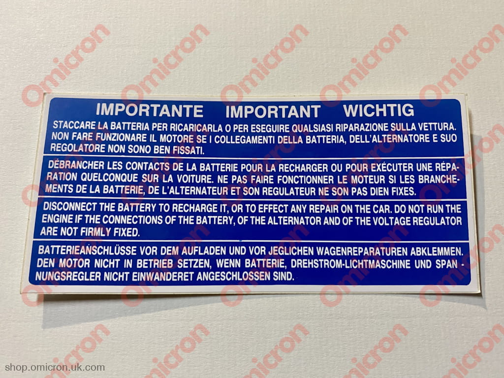 Sticker Fulvia Battery Warning