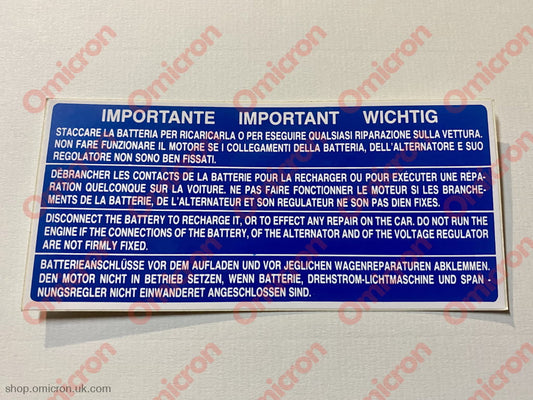 Sticker Fulvia Battery Warning