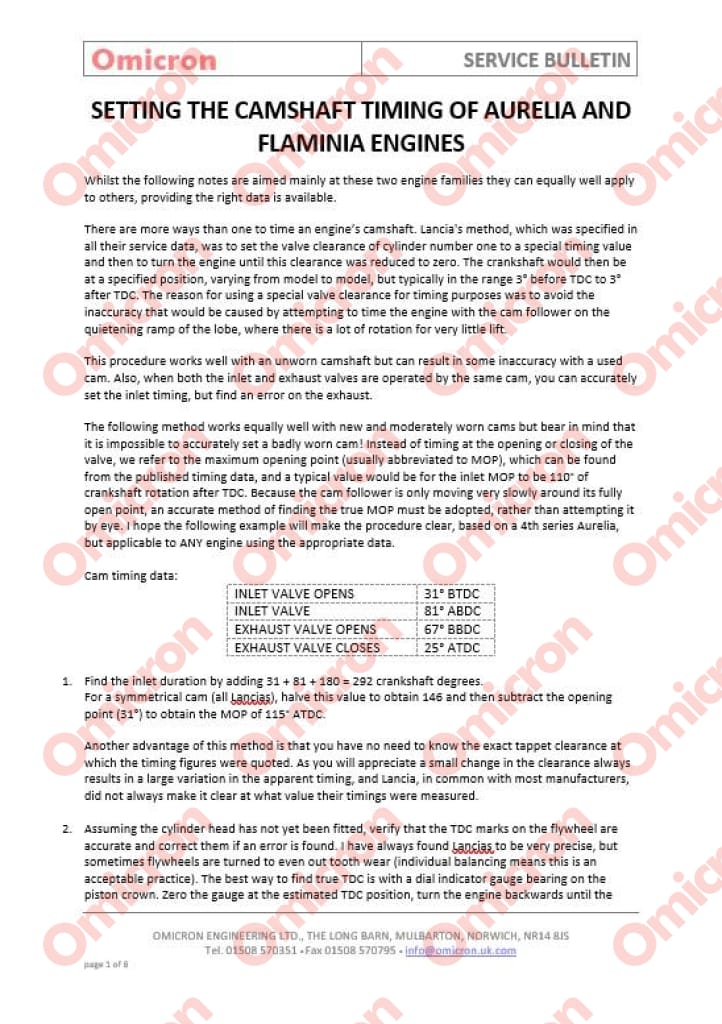 Aurelia & Flaminia Camshaft Timing Manual Books