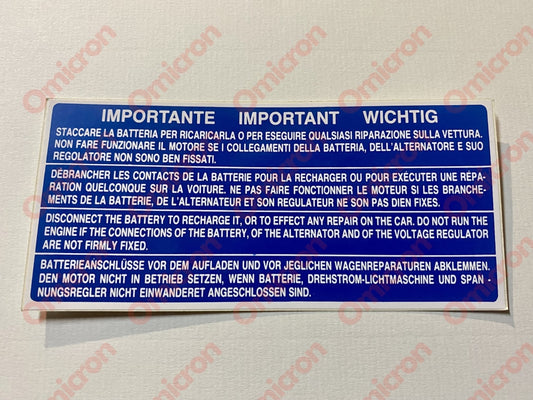 Sticker Fulvia Battery Warning